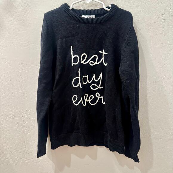 Little Stocking Co Girlhood Best Day Ever Black Knit Sweater - Picture 1 of 7